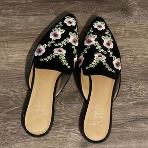 Franco Sarto Pointed Toe Embroidered Mules